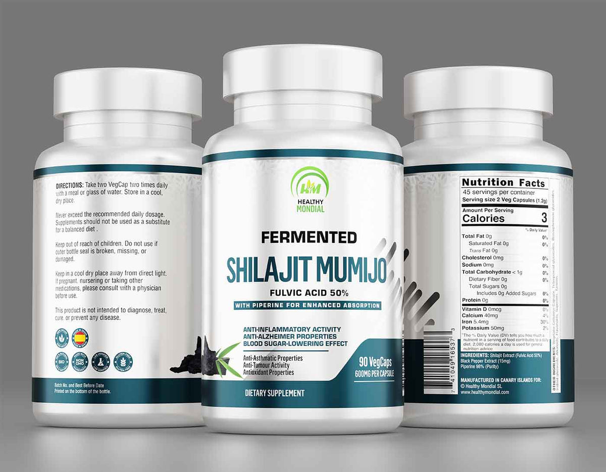 Shilajit Mumijo supplement with dark resin capsules, showcasing its natural mineral composition and potential health benefits.