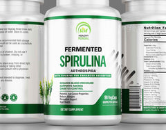 Close-up of spirulina supplement with green capsules, showcasing the supplement's natural source and potential health benefits.